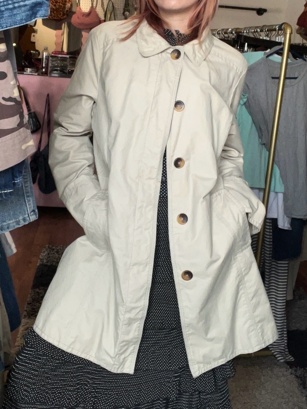 Denver Hayes Light Cream Single-Button Trench Coat
